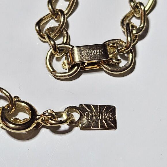 Vintage Emmons Gold Tone Guilloche Enamel Shield Charm Necklace & Bracelet Set - Picture 11 of 15